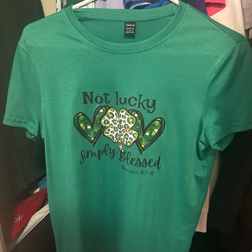 Green Graphic Tee with Shamrock Design